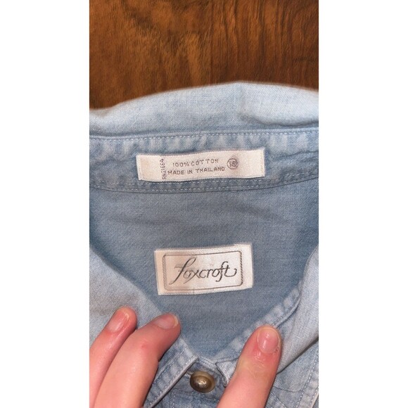 Vintage foxcroft denim/ chambray button with safari embroidery zoo denim animals - Picture 7 of 7